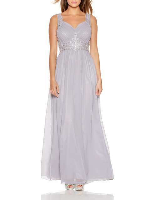 **Quiz Grey Chiffon Jewel Maxi Dress